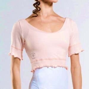 Wear moi short sleeve knit cropped ballet top pink